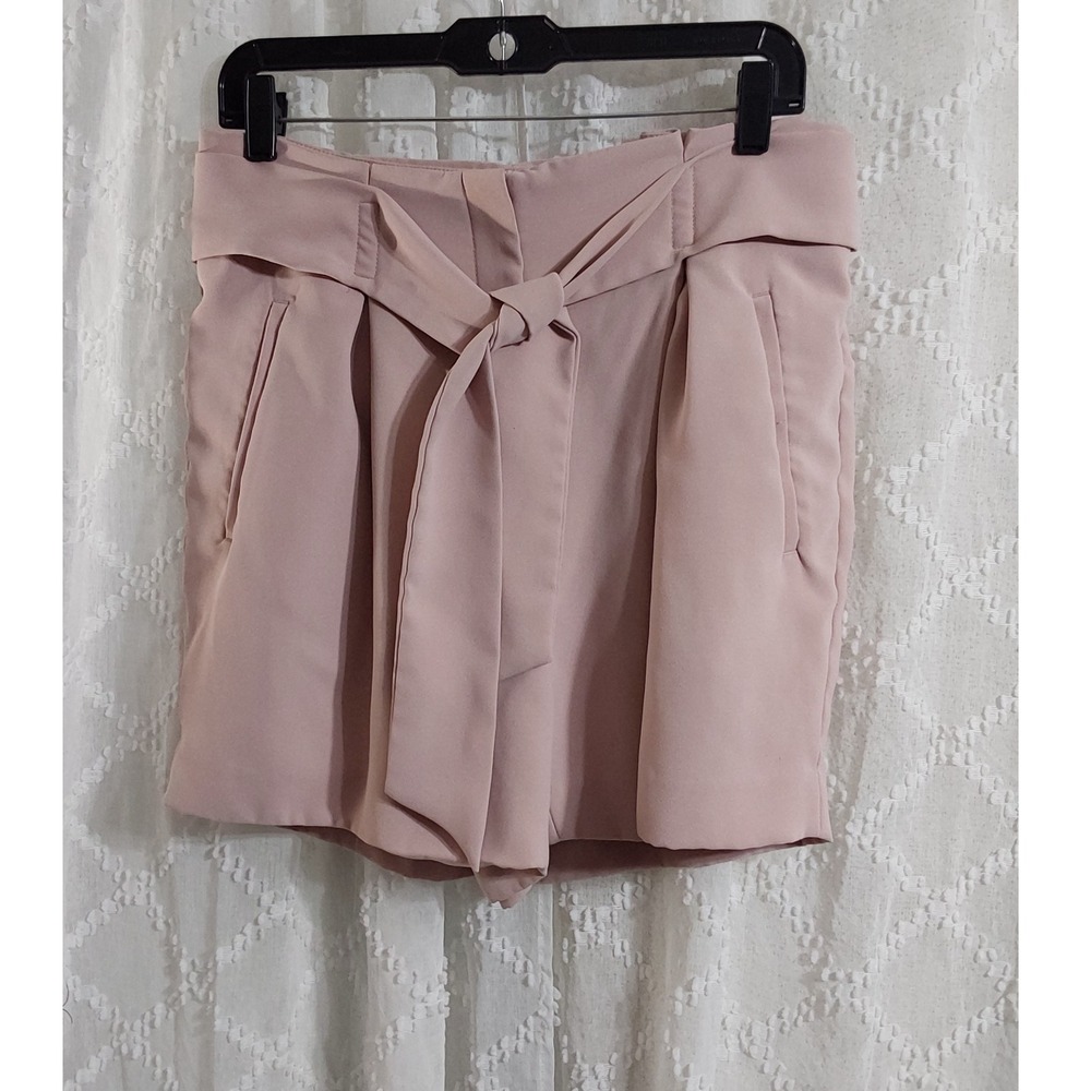 HM Womens High Waisted Tie Waist Shorts Blush Pink Size 10 Dressy Summer Pocket